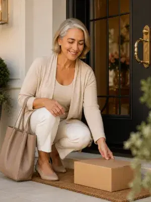 Woman in menopause receiving her GLP-1 delivery